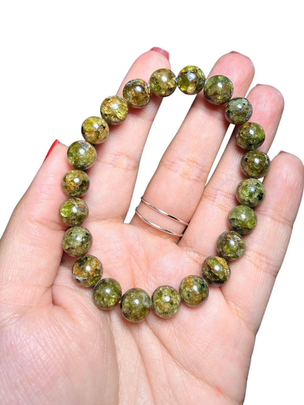Natural 9mm Peridot Bracelet Green Gemstone Stretch Bracelet